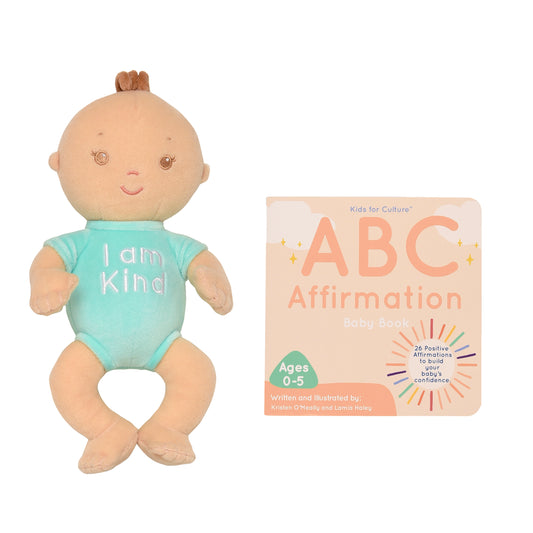 Kids for Culture 10" Baby Doll with ABC Board Book, Fair Skin-Tone, 2 Piece Set (0-5 Years)