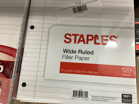 Staples wide ruled filled paper 8 x 10.5