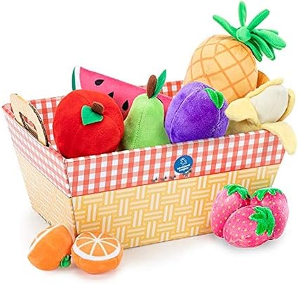 Plush Fruit Basket 12-Piece Set, Pretend Play Food