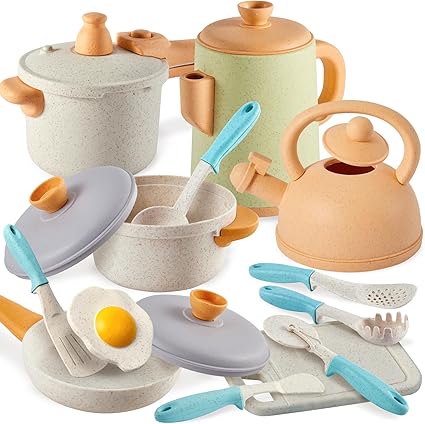 Pretend Play Kitchen Accessories Toys Set, Cookware Pots and Pans