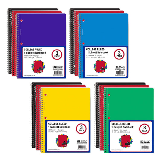 Notebook Spiral C/R 1-Subject 70 Sheets (3/Pack): 8