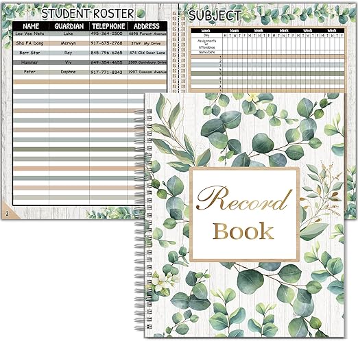 Eucalyptus Record Book Sage Greenery Teacher Record Book