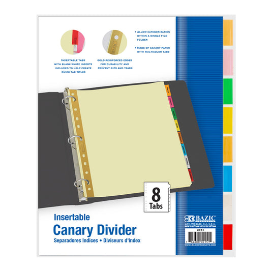 Canary Paper Dividers w/ 8-Insertable Color Tabs: 24