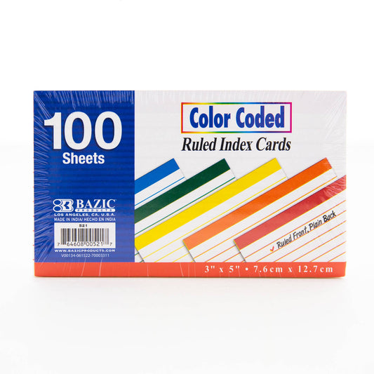 Ruled Color Coded Index Card 3" X 5" 100 Ct.: 36