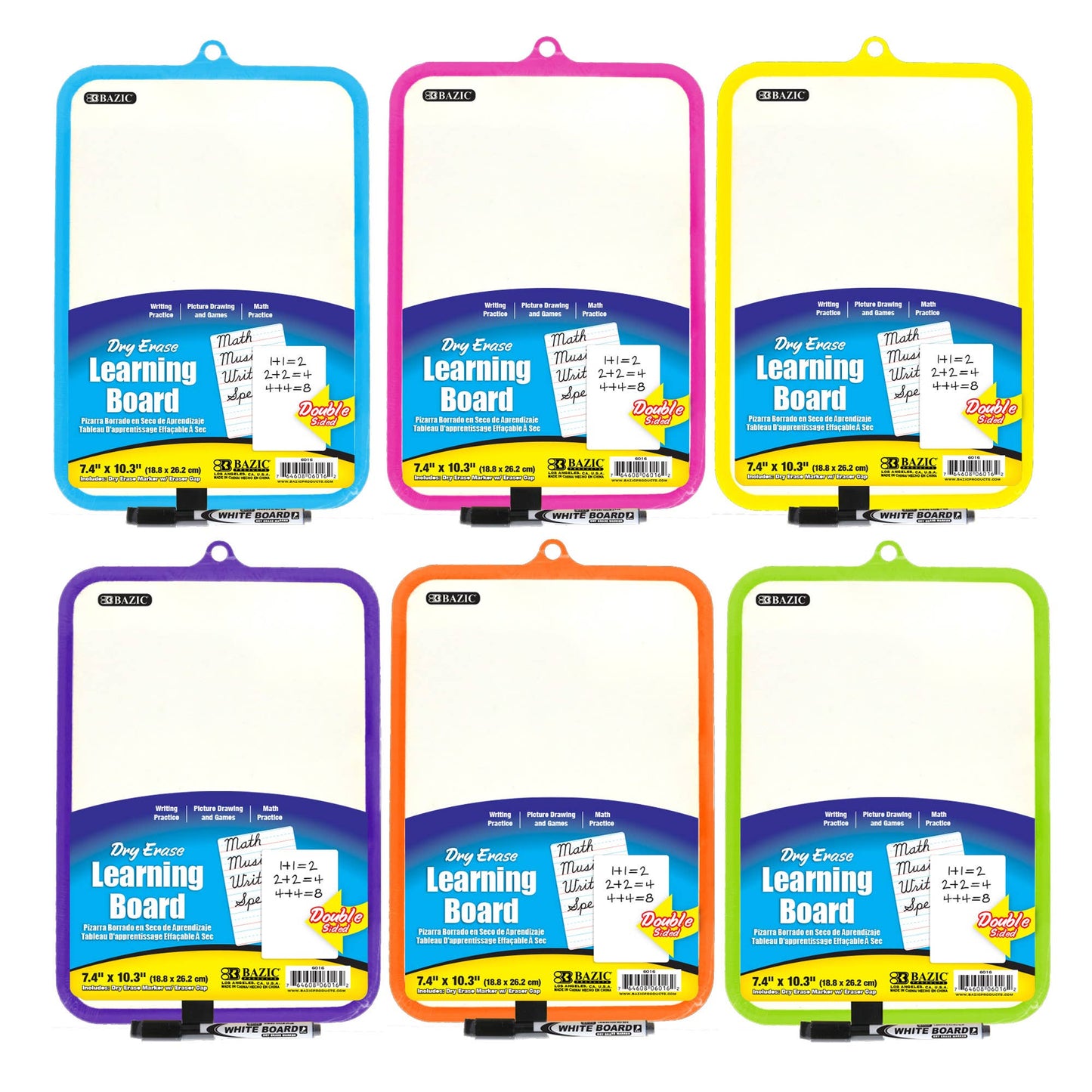 Double Sided Dry Erase Learning Board 7.4" X 10.3" w/ Marker: 24